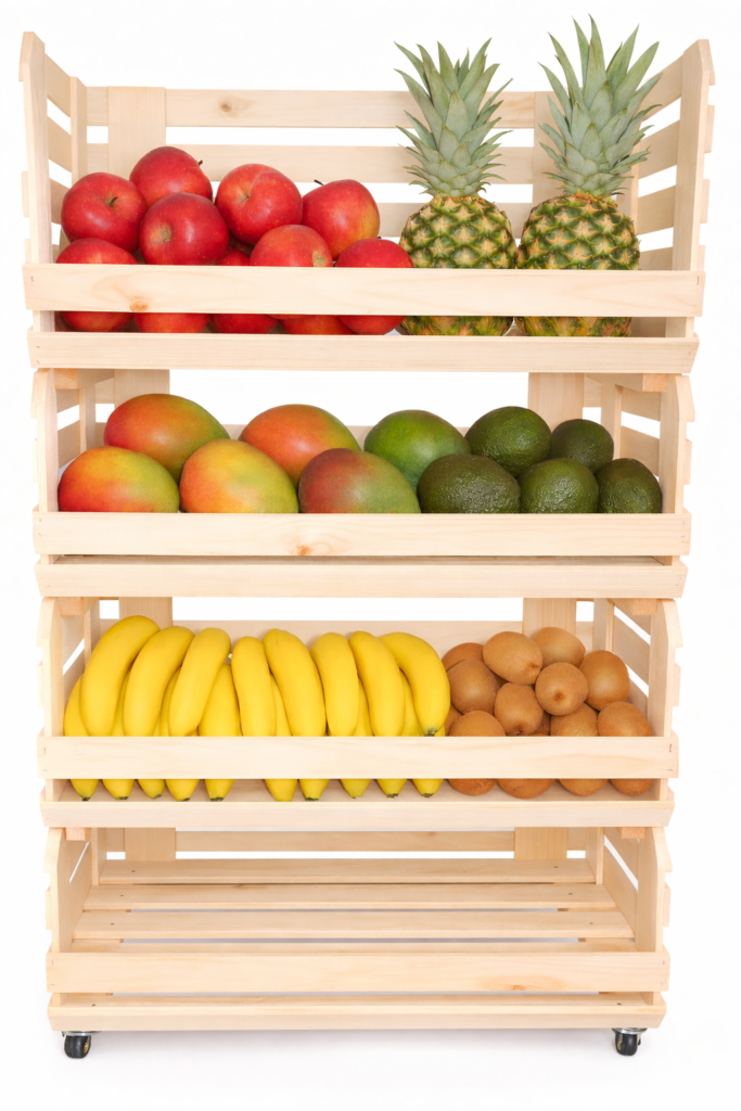 Kistenland - XXL Obstregal / Gemüseregal "Bernd" mit Rollen - 115cm x 58cm x 40cm