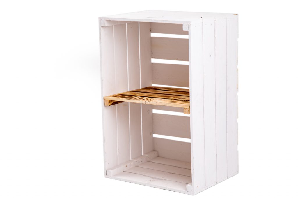 Obstkiste "Maxi" wei? + Mittelbrett hochformat geflammt